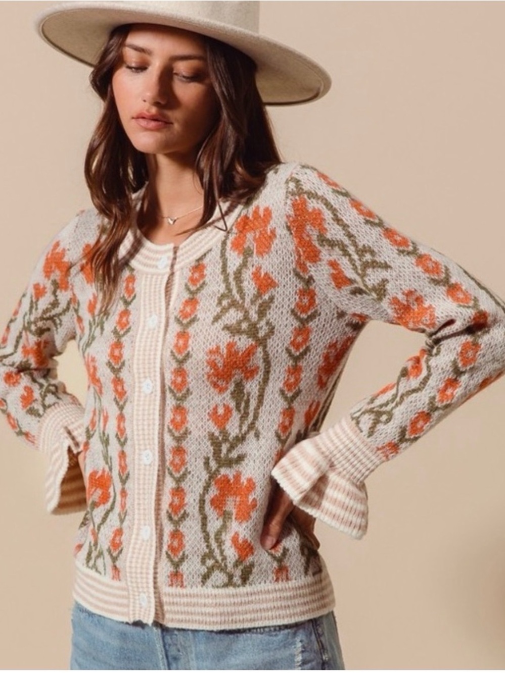 So Me Floral Knit Button-Up Sweater Cardigan